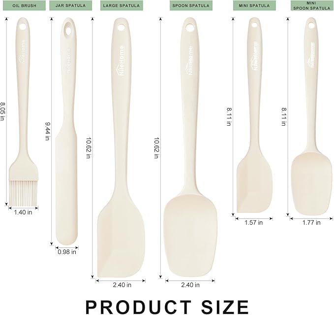 NileHome Silicone Spatula Set, 6 Pieces Food Grade Kitchen Utensils - Image 2