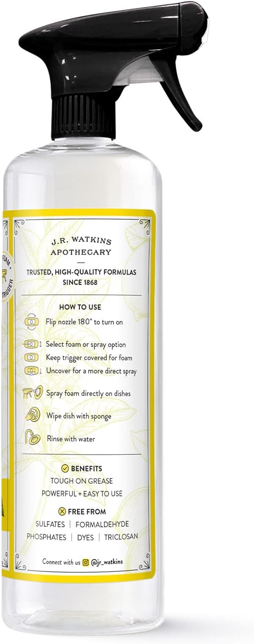 J.R. Watkins Trigger Spray Foaming Dish Soap, Lemon, 16 fl oz, 6 Pack