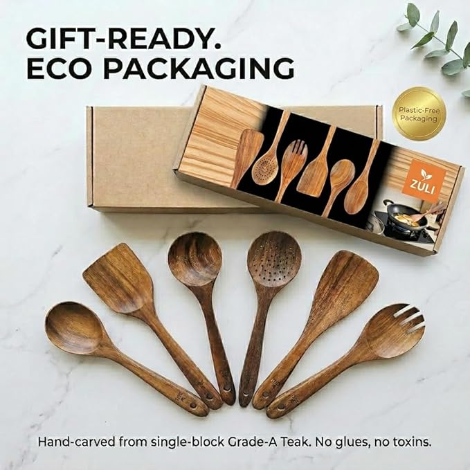6-Piece Teak Wooden Cooking Utensil Set – Wooden Spoons & Spatulas - Image 8