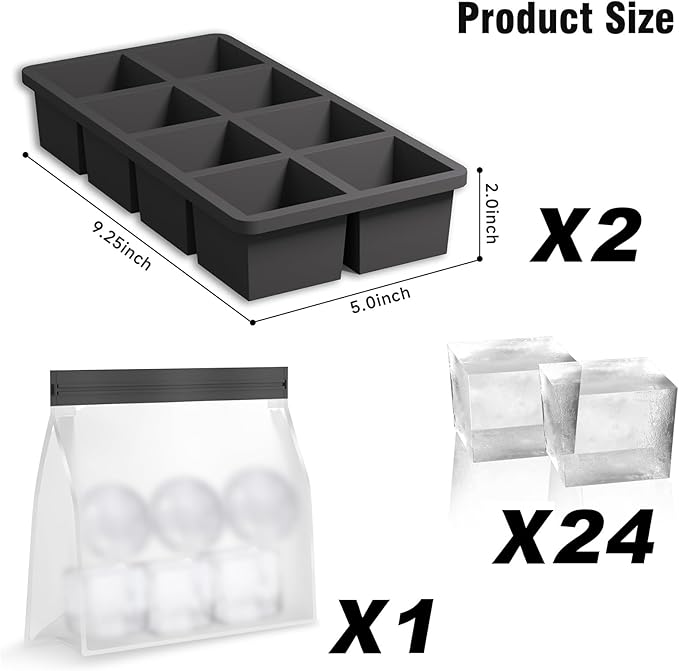 Samuelworld Large Silicone Ice Cube Tray Molds, Big 2 Inch Cubes 3 Pack- Food - Image 2