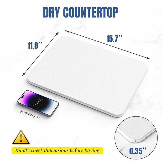 Quick Dry Stone Drying Mat for Kitchen Counter, Water-Absorbent Diatomaceous - Image 4