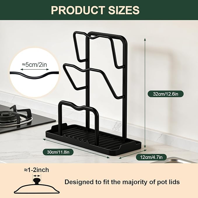 Kitchen Pot Lid Storage Rack: Carbon Steel Double Layer Pot Lid Organizer - Image 4
