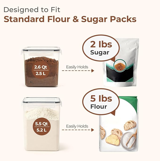 ComSaf Flour Sugar Storage Containers Set of 3, Large Airtight Food Storage - Image 3