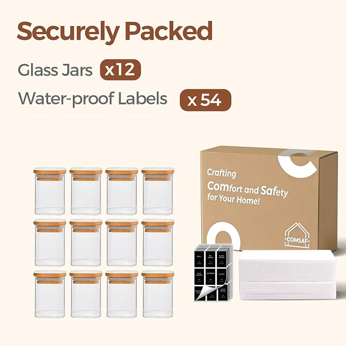 ComSaf Spice Jars with Labels 6 oz 12Pack, Small Spice Containers Starter Set - Image 8