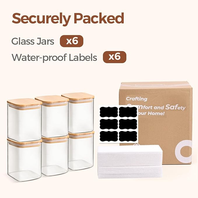 ComSaf 0.8 Qt Glass Food Storage Jars Set of 6, Pantry Organization Jar - Image 8