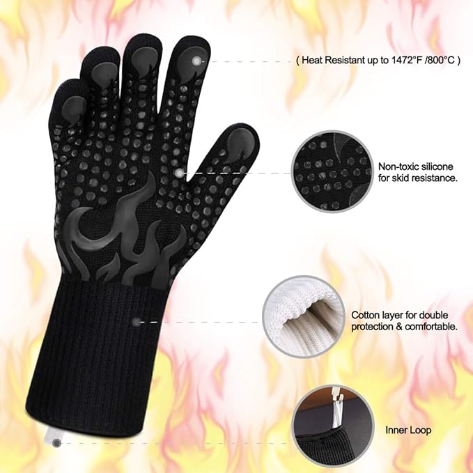 Comsmart BBQ Gloves, 1472F Heat Resistant Silicone Non-Slip Oven Mitts - Image 4