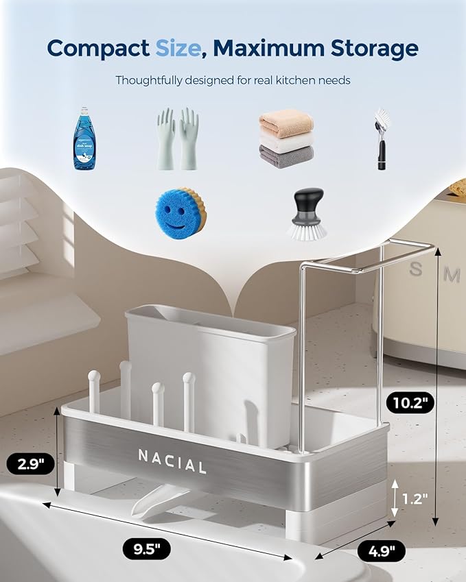 Nacial Sponge Holder for Kitchen Sink, Sink Caddy Organizer - Image 2