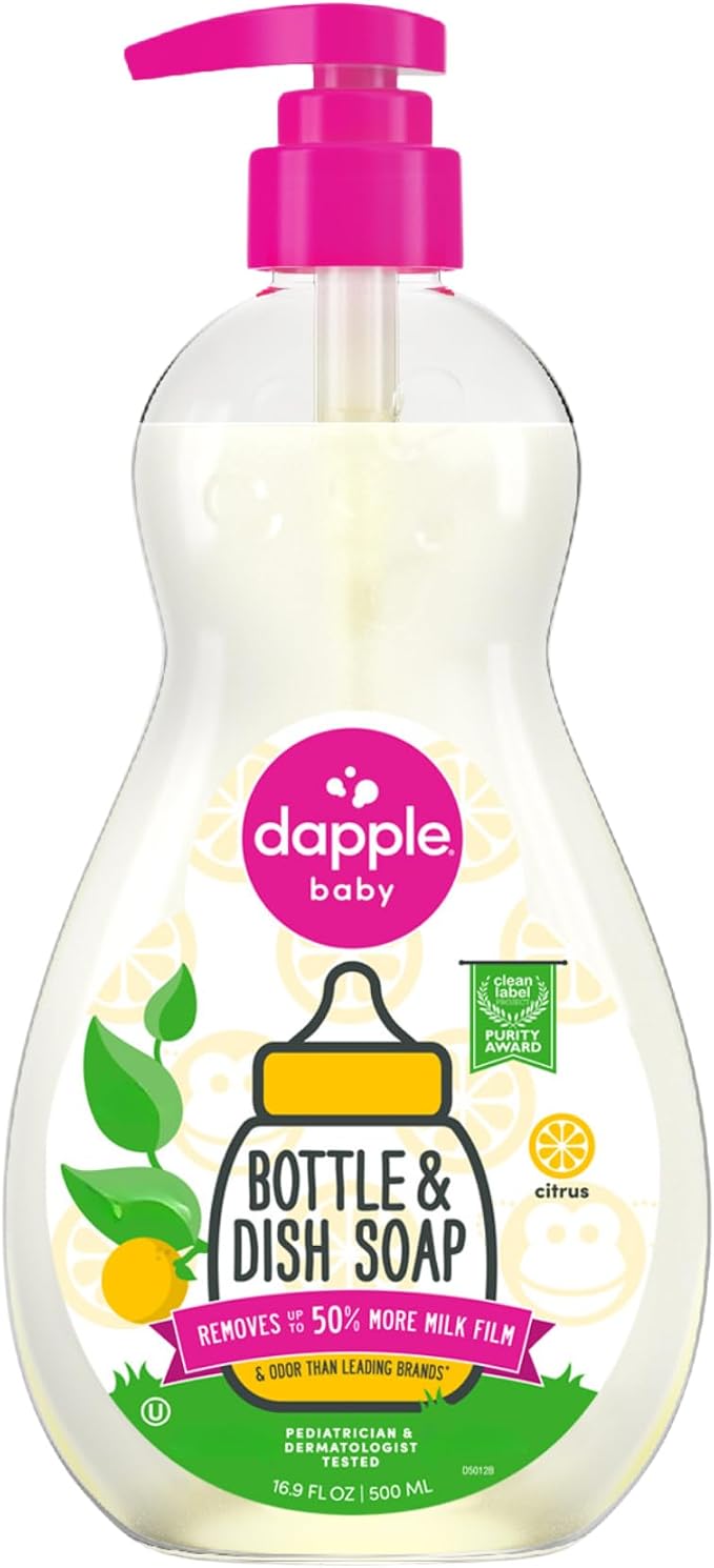 Dapple Baby Fresh Citrus Baby Bottle & Dish Soap - 16.9 fl oz - Plant-Powered Cleaner for Bottles, Pump Parts, and Sippy Cups