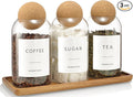 Coffee Sugar Tea Container Set, 3 Pack Glass Jars by GENSTEUO