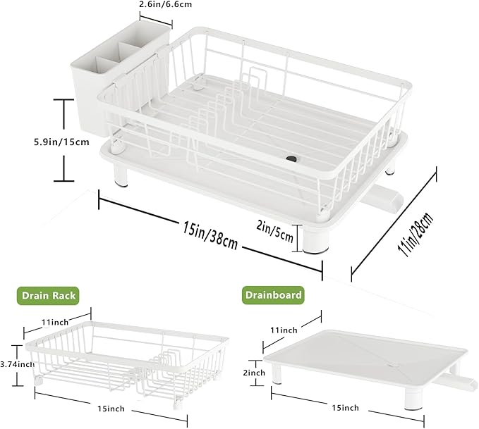 Dish Drainer Rack with Drip Tray, Sink Dish Drainer with Drainage Spout - Image 2
