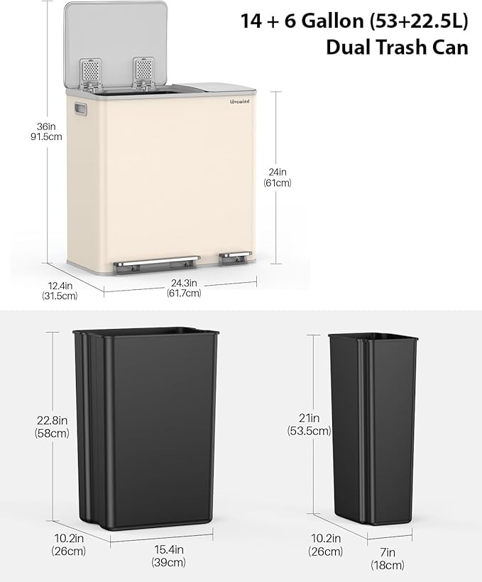 Lovewind Dual Trash Can, 14 + 6 Gallon Garbage Can - Image 6