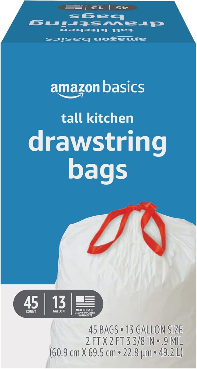 Amazon Basics Tall Kitchen Drawstring Trash Bags, 13 Gallon by AmazonBasics