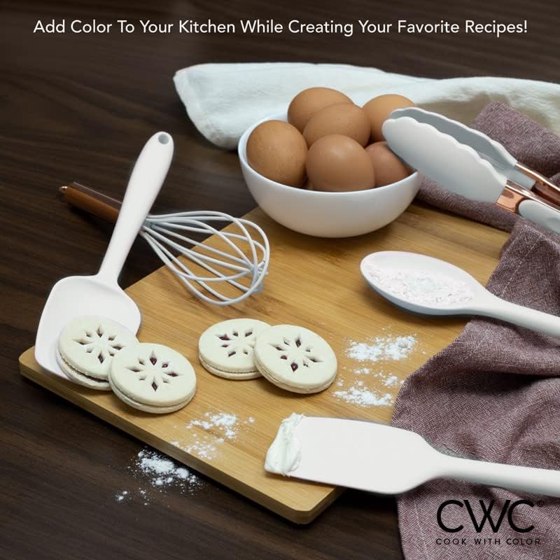 COOK WITH COLOR Silicone Cooking Utensils, Kitchen Utensil Set, Easy to Clean Silicone Kitchen Utensils, Cooking Utensils for Nonstick Cookware, Kitchen Gadgets Set, Standard, White