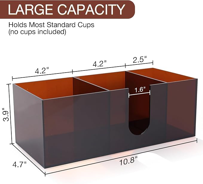 Acrylic Coffee Cup Holder for Countertop, 3 Slots Acrylic Coffee Bar - Image 2
