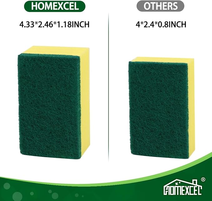 HOMEXCEL Heavy Duty Scrub Sponges Kitchen 60 Count, Extra-Large Sponges - Image 2