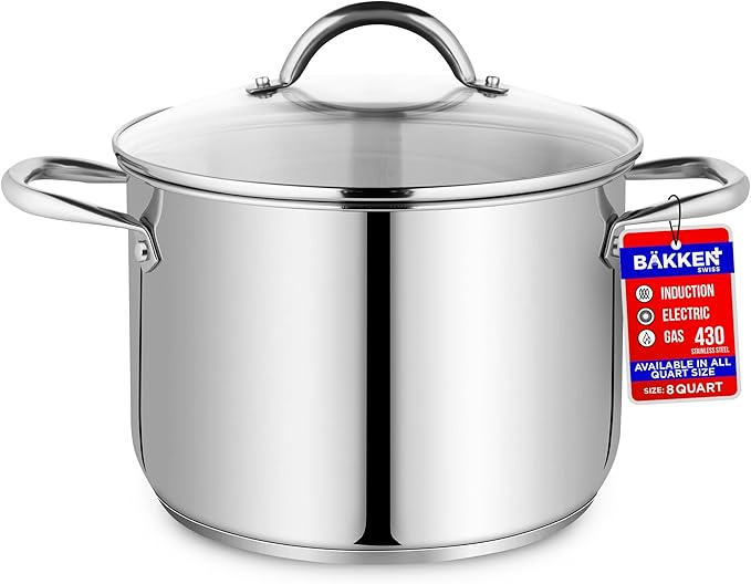 Stainless Steel Stockpot with Tempered Glass Lid 8 Quart, Durable 18/0 by Unknown