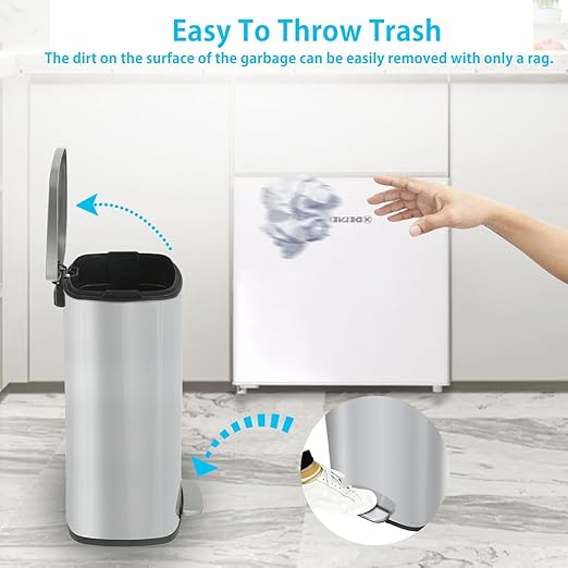 BestMassage 13 Gallon Stainless Steel Trash Can - Image 2
