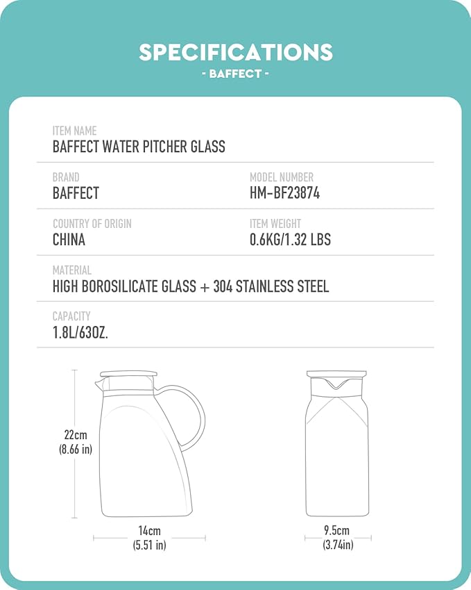 Baffect Water Pitcher, High Borosilicate Glass Jug - Image 5
