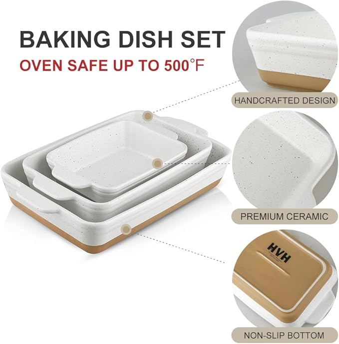 HVH Baking Dish Set, 9x13 Baking Dish, Large Casserole Dish Set, Ceramic - Image 6