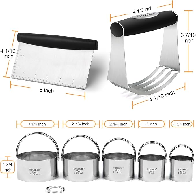 HULISEN Stainless Steel Biscuit Cutter Set, Silicone Mat, Pastry Scraper and - Image 9