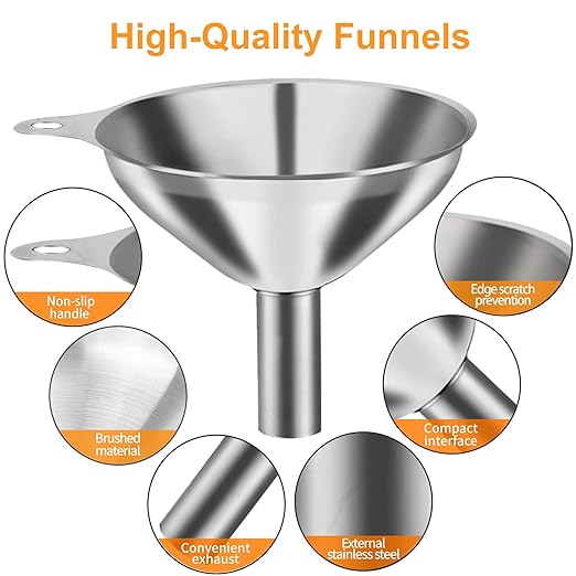 Metal Stainless Steel Funnel, Large Medium Small Funnel Set of 3, Food Grade - Image 3