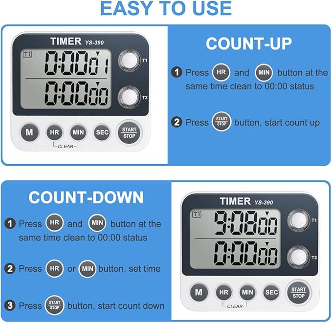 HomeMall Digital Kitchen Cooking Timer, Dual Count Up & Down - Image 3
