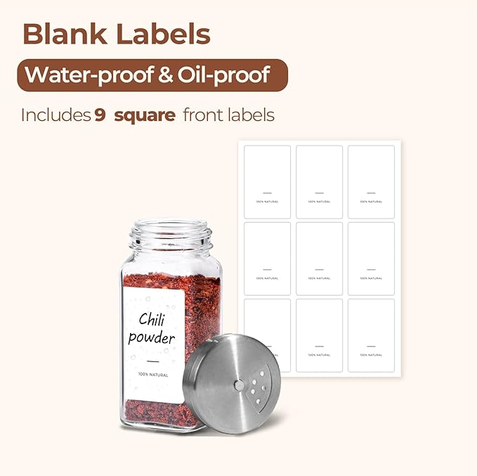 ComSaf Spice Jars with Shaker lids Adjustable, 4oz 6PCS, 9 DIY Labels, Spice - Image 5