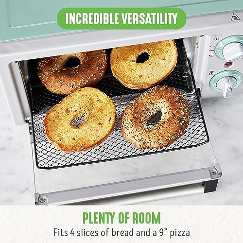 GreenLife Countertop Toaster Oven Air Fryer Stainless Steel, Healthy Ceramic Nonstick, PFAS Free, Tray & Basket, Bake, Broil, Reheat, Adjustable Temp & Time Control, Auto Shutoff, Turquoise