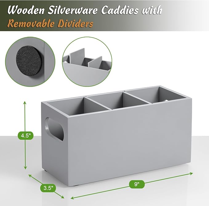 DRASTAR Wooden Silverware Caddy, Flatware Cutlery Holder, Kitchen Utensil Holder - Image 3