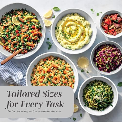 COOK WITH COLOR Mixing Bowls with TPR Lids - 12 Piece Plastic Nesting Bowls Set includes 6 Prep Bowls and 6 Lids, Microwave Safe Mixing Bowl Set (Speckled White)