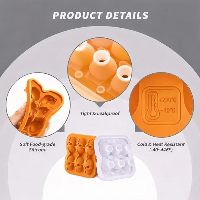 Skull Ice Cube Mold, 6-Cavity Silicone Ice Tray - Image 2