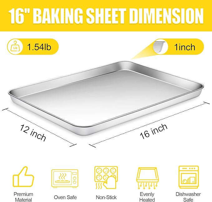Terlulu Baking Sheet, Cookie Sheet, Stainless Steel Baking Pan, 2 Piece-16''x - Image 2