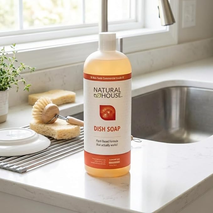 Natural House Scrubby - Plant-Based Enzyme Hand Dish Soap - Cuts Grease, Gentle on Hands - Septic-Safe, Plumbing-Friendly - Sensitive Skin Friendly - Citrus Scent - 32 oz