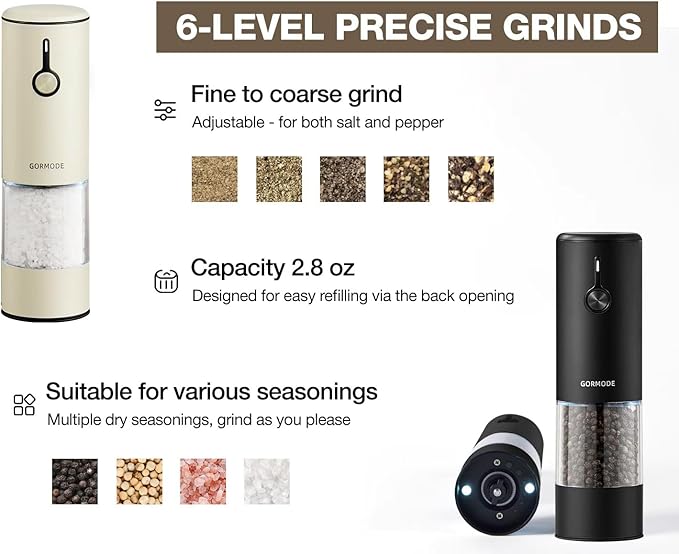 Stainless Steel Rechargeable Electric Salt and Pepper Grinder Set, USB Charging - Image 3