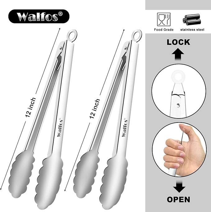 Walfos tongs for cooking, All Metal Kitchen Tongs 600℉ Heat Resistant, Heavy - Image 6