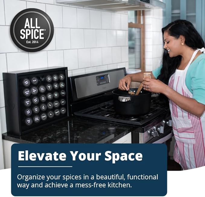 AllSpice Spice Rack Organizer, 525 Unique Labels, Countertop or Wall Mount - Image 2