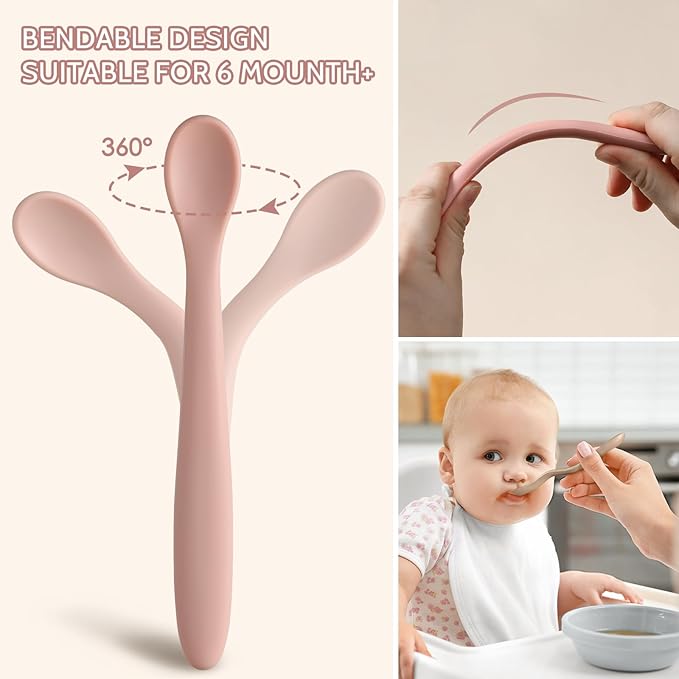 Silicone Baby Feeding Spoons, Training Spoon Self-feeding, First Stage Infant - Image 3