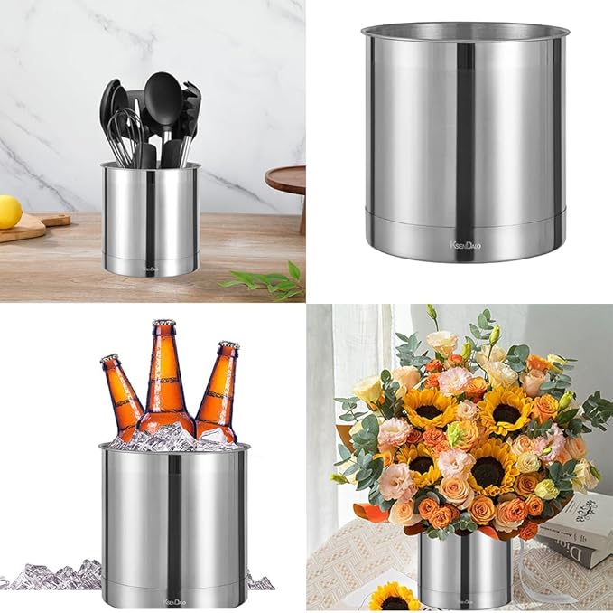 KSENDALO Stainless Steel Utensil Holder 7x7inch Large Utensil Holder - Image 3