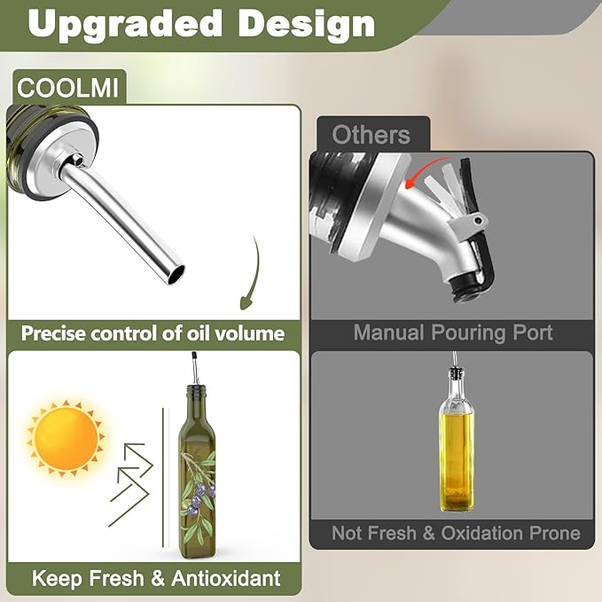 COOLMI Oil and Vinegar Dispenser Set - 17oz/500ML Premium Glass Olive Oil - Image 7