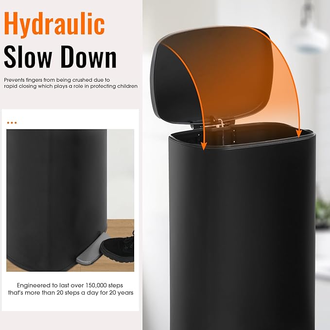 Kitchen Trash Can with Lid for Office Bedroom Bathroom Step Trash Bin - Image 2