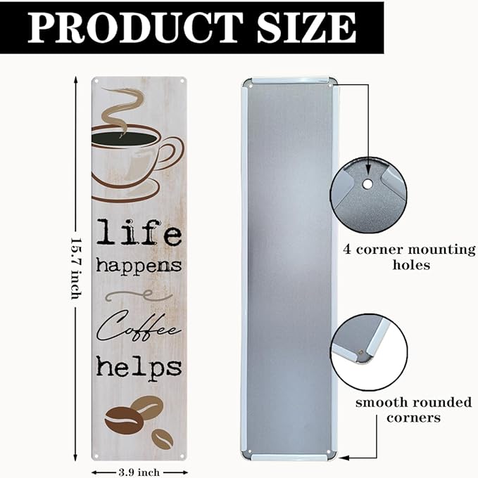 Vintage Coffee Signs, Life Happens Coffee Helps, Retro Metal Tin Sign, - Image 2