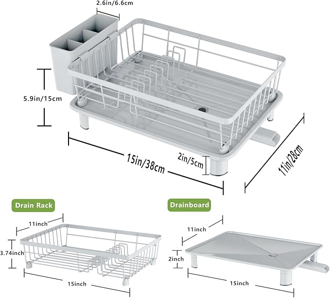 Dish Drainer Rack with Drip Tray, Sink Dish Drainer with Drainage Spout - Image 2