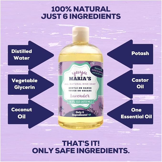 Yaya Maria's Natural Liquid Dish Soap, Only 6 Ingredients, 100% Nontoxic, Compare to Any Other Dish Soap, 3-Pack (Variety Pack)