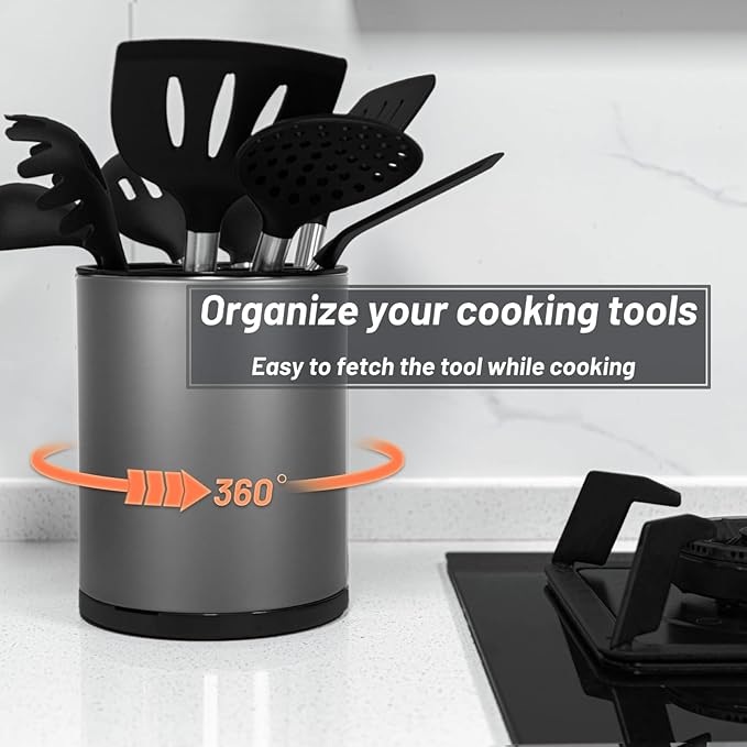 Kitchen Utensil Holder for Countertop 360° Rotating Utensil Caddy Extra Large - Image 3