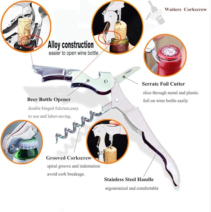 Professional Waiter Corkscrew Wine Openers Set, Heavy Duty Stainless Steel - Image 4
