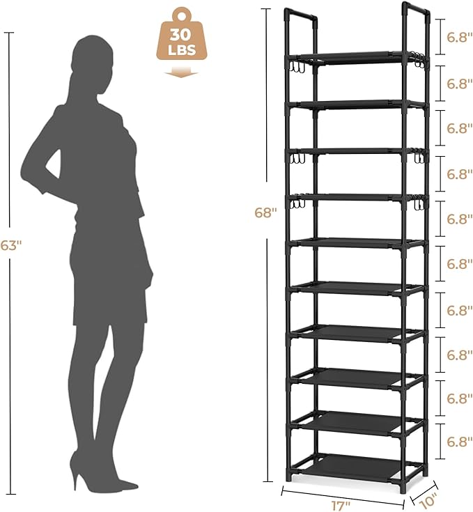 VTRIN 10 Tiers Tall Shoe Rack Holds 20-25 Pairs of Shoes Sturdy Vertical Shoe - Image 3