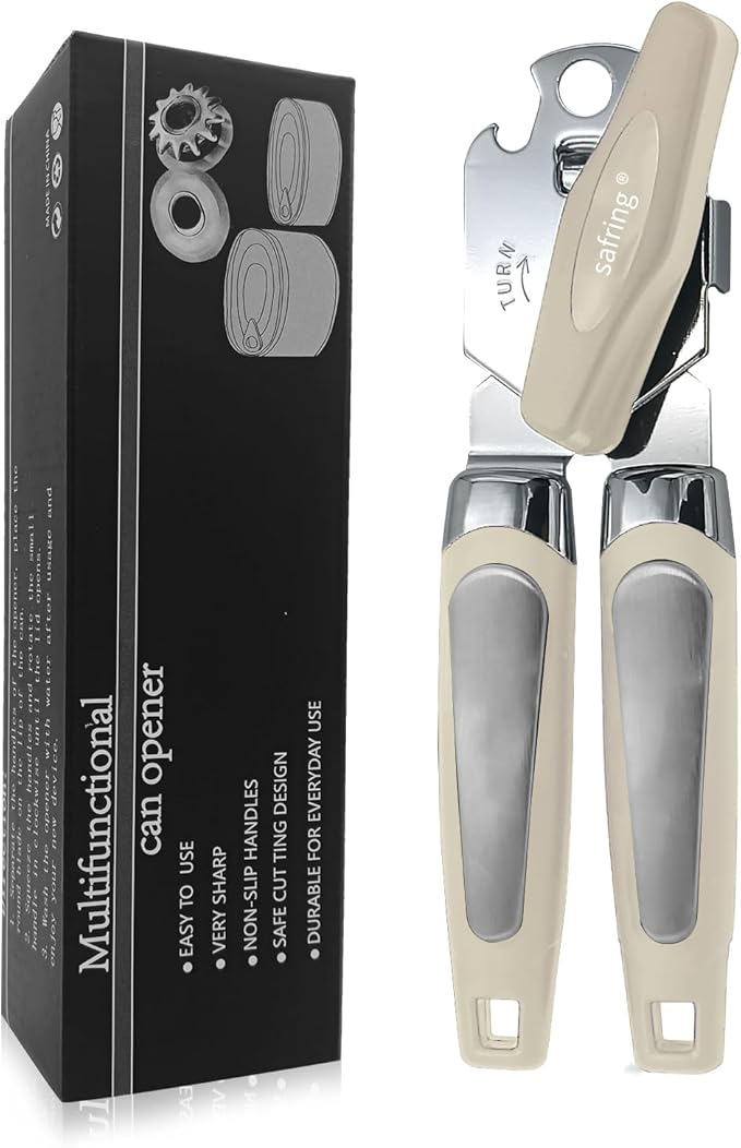 Safring Can Opener Manual, Handheld Strong Heavy Duty Stainless Steel Can Opener by Safring