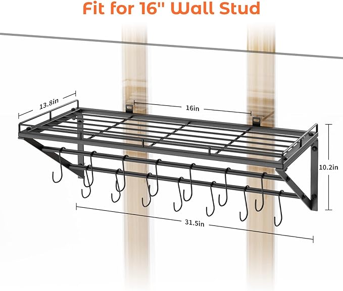 OROPY 31 Inch Wall Mounted Pot Rack Storage Shelf - Image 5