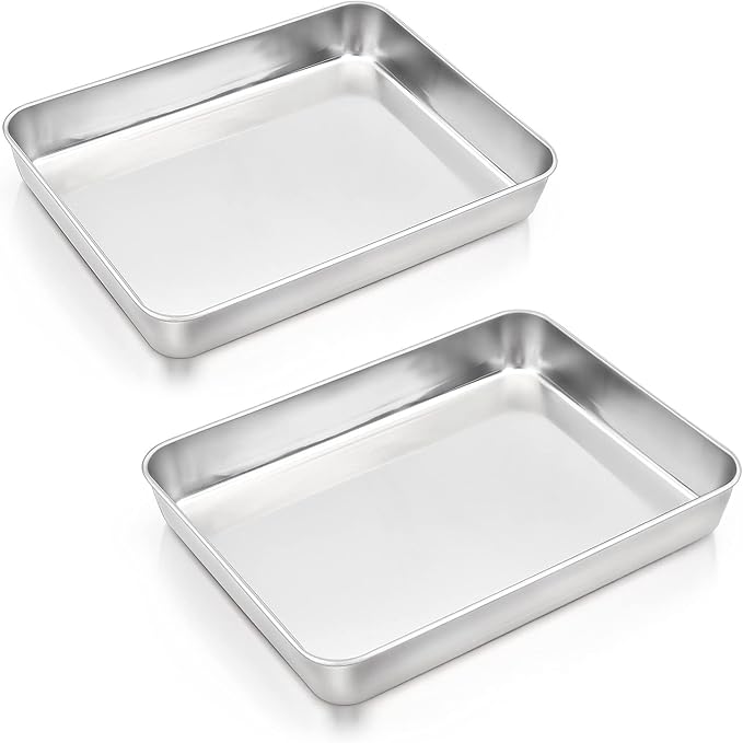 E-far Baking Pans Set of 2, 12.4” x 9.6” x 2” Stainless Steel Rectangular Cake by E-far