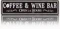 Coffee and Wine Bar Decor, Coffee & Wine Bar Open 24 Hours Sign, Retro Metal by Unknown